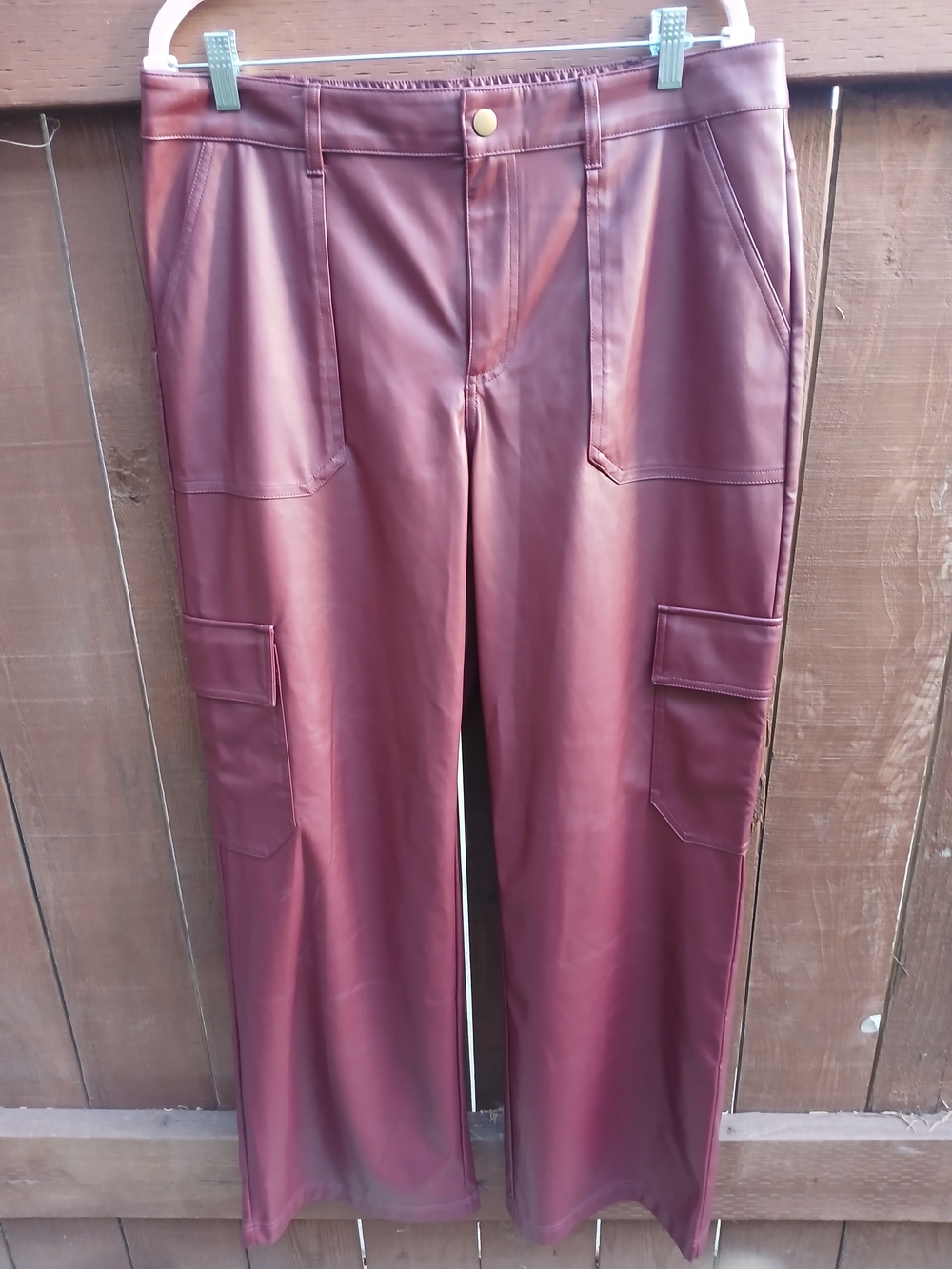 Wild Fable Burgundy Faux Leather Cargo Pants - Wide Leg - Size Large